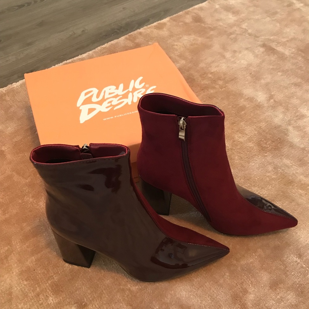 Public Desire Burgundy Red ankle boots NOT WORN!